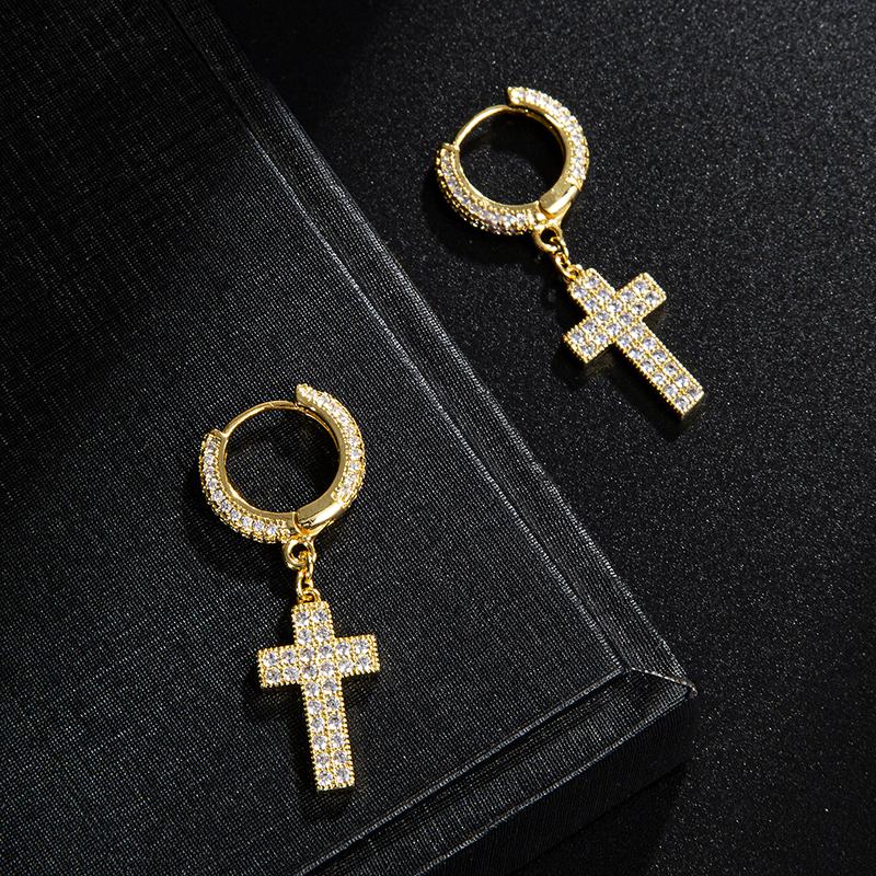 

Hip Hop Cubic Zirconia Bling Iced Out Cross Earring Copper Earrings for Men Women Rock Jewelry