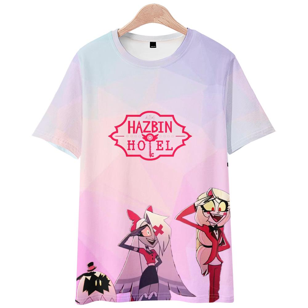 Hazbin Hotel Anime Women Men's T-shirts Cartoon Printed O-Neck Oversized Short Sleeves Fashion Mens Clothing Streetwear