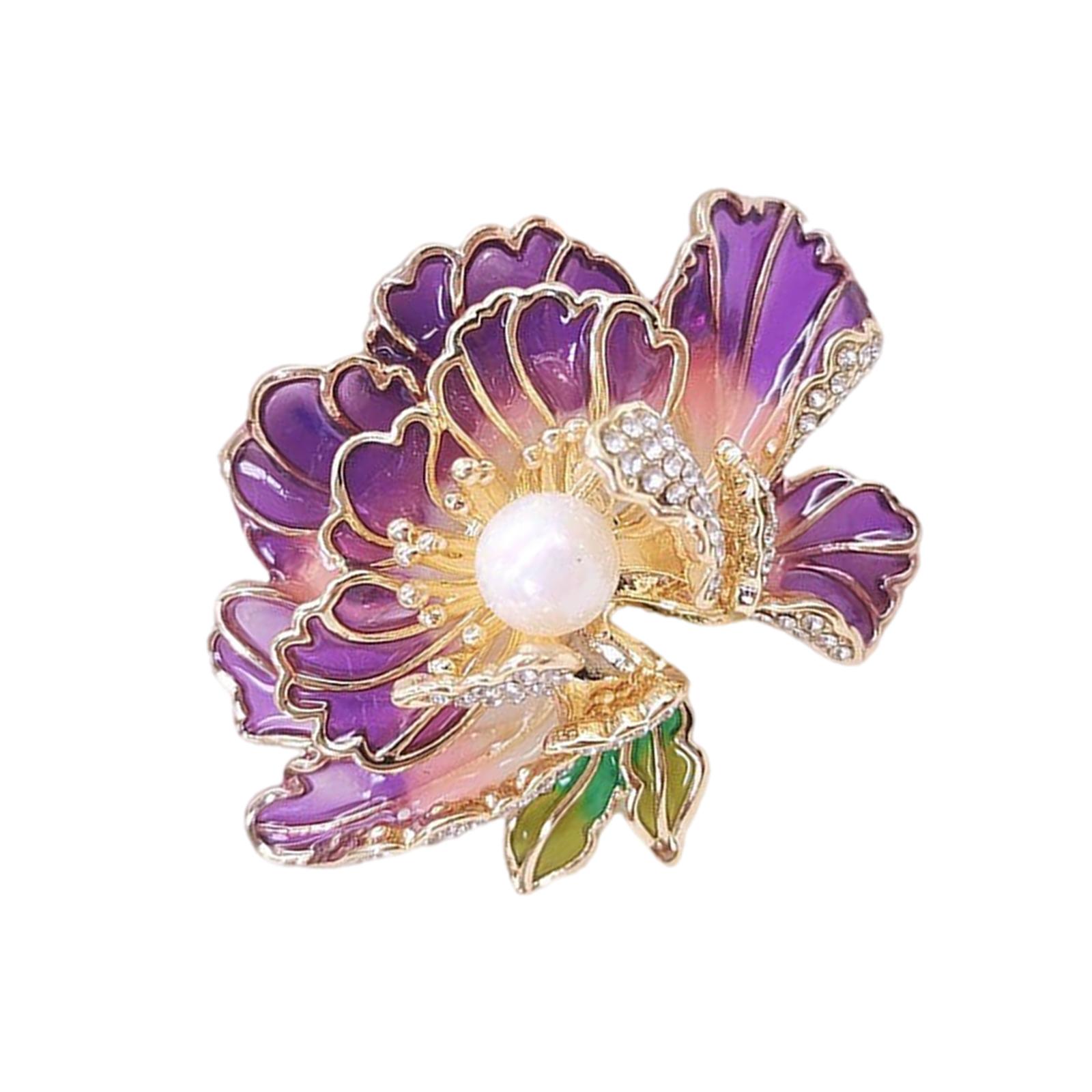 

Стильная женская брошь-булавка в виде пиона яркого цвета с жемчужной отделкой, портативная для вечеринок и официальных мероприятий фиолетовый