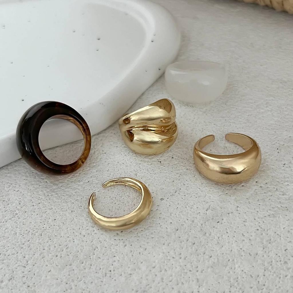 Ingemark 5Pcs/Set Boho Geometric Resin Rings for Women New Trend Punk Gold Color Open Adjustable Ring Couple Jewelry Accessories