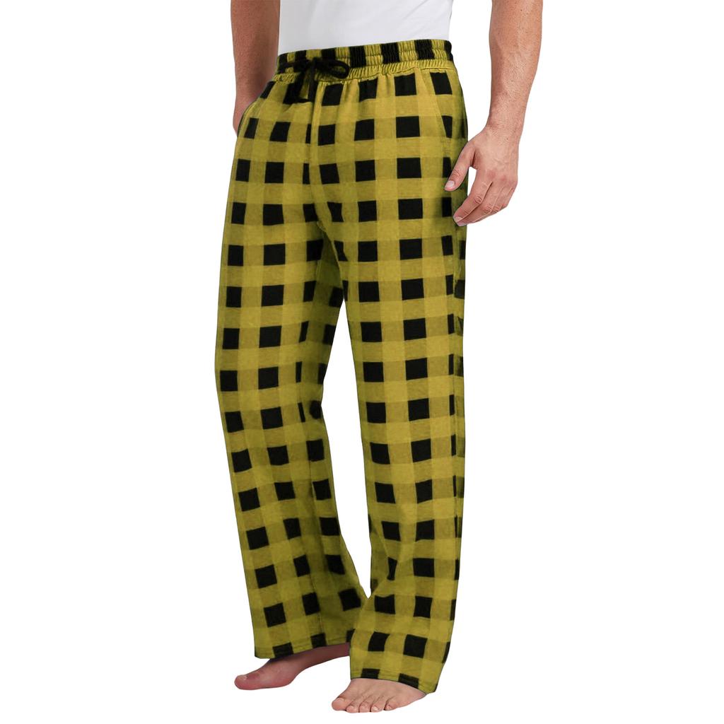 Men's Drawstring Plaid Print Pants - Long Casual Trousers With Belted Pockets