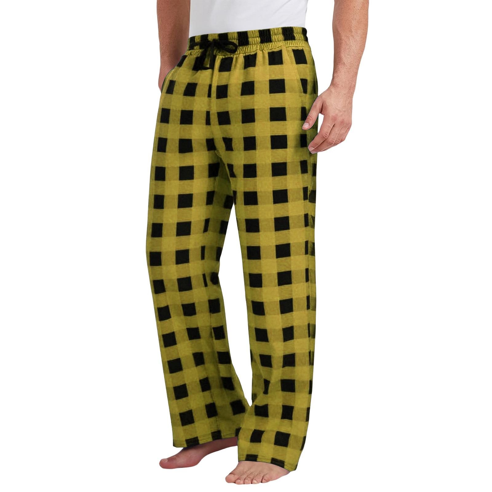 

Мужские брюки на кулиске с клетчатым принтом - Длинные повседневные брюки с карманами на поясе XL жёлтый