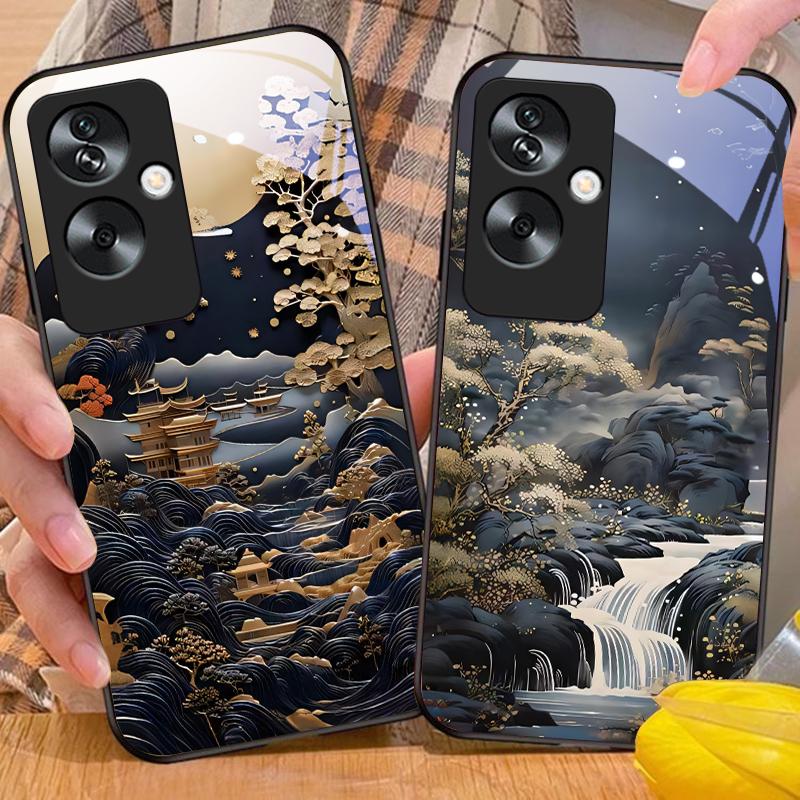 Jubao Basin Water Für Oppo A79 5G 58 78 74 60 4G Reno 11F Realme GT 6 11 Note 50 10 C55 X2 Gehärtetes Glas Schwarz Handyhülle