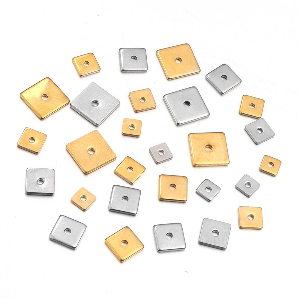 10-50pcs/lot 4-8mm Stainless Steel Flat Square Beads Loose Spacer Beads For Jewelry Making DIY Bracelet Necklace Accessories