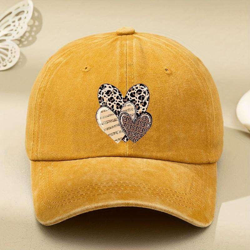 Three Leopard Print Love Pattern Women's Washed Baseball Caps, Multi-functional Dad Hat, Adjustable Sports Outdoor Cap
