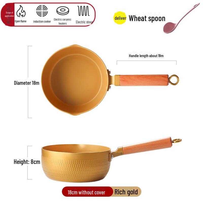 Golden Hammer Pattern Japanese-Style Non-Stick Flat Pot with Steamer, Suitable for Soups, Milk, and Induction Cookers