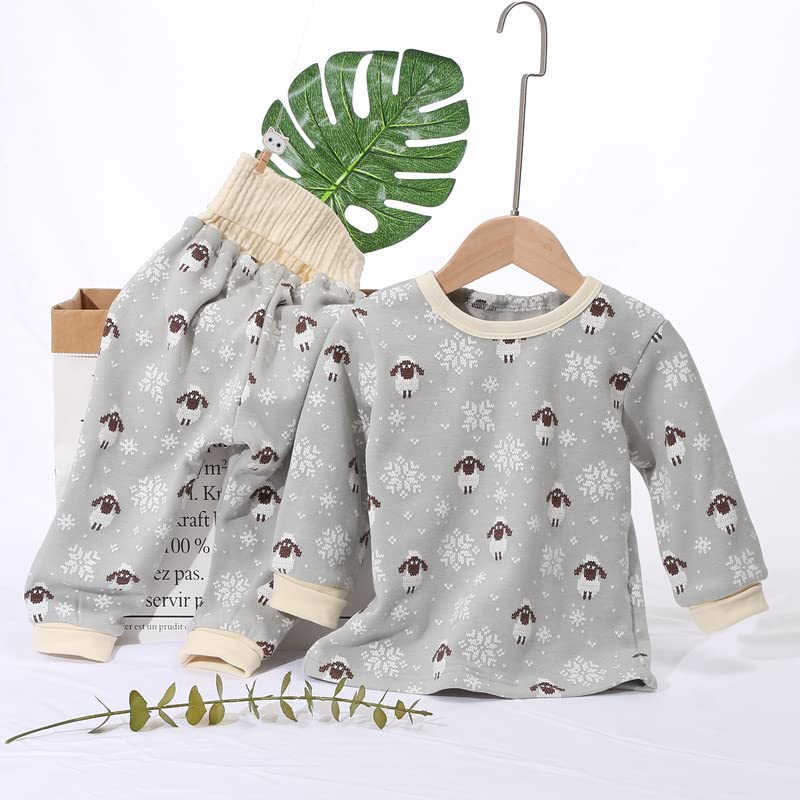 Jaydyequ Baby Belly Thick Cotton Long Sleeve Loungewear Sheep Light 100cm Boys' Pajamas, Warmer, Spring/Autumn/Winter Clothes, Padded, Set, Kids'
