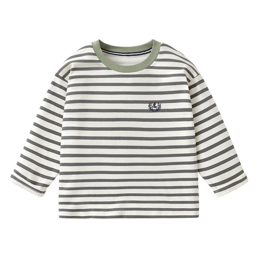 Boys' Striped Long-Sleeve Antibacterial Cotton T-Shirt