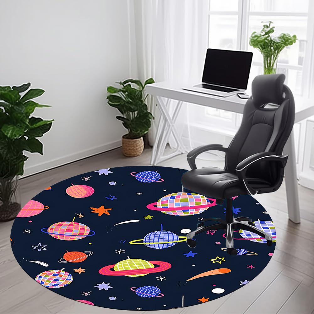 1PC Space Disco Office Round Area Rug, Mat Suitable For Office, Under Office Chairs Bedroom Living Room Home Decor, Room Deco