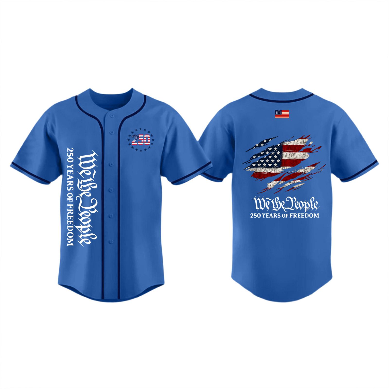 

Unisex Baseball Jersey 250 Years of Freedom Print Short Sleeve Adult Sports Shirt Patriotic Design Lightweight Breathable Fabric XXL синий