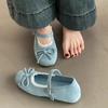 Fashion Spring Summer Inner Heighten Bow Shallow Lace Side Flats Casual Solid Belt Buckle Suede Soft Sole Eelgant Dress Ballet Shoes