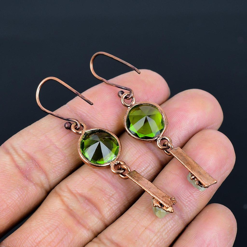 Peridot Earrings Gemstone Jewelry, Copper Electroformed Earrings, Handmade Jewelry Birthstone Earrings, Gift For Him