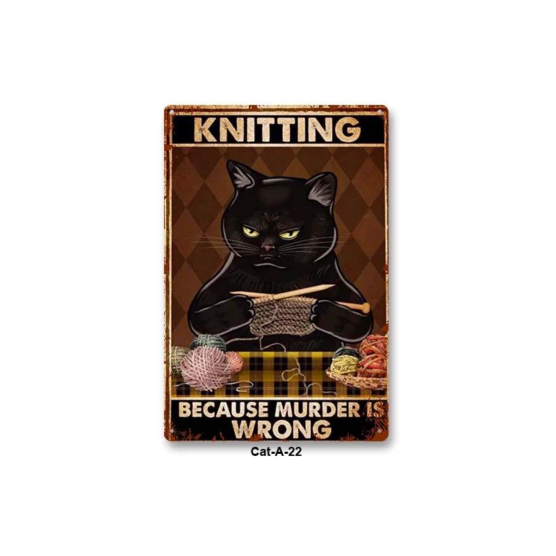 Metal Tin Sign Vintage Anime Animal Black Cat Poster Shabby Wall Plate Signs Crafts Garage Home Decor Plaques Tinplate Painting
