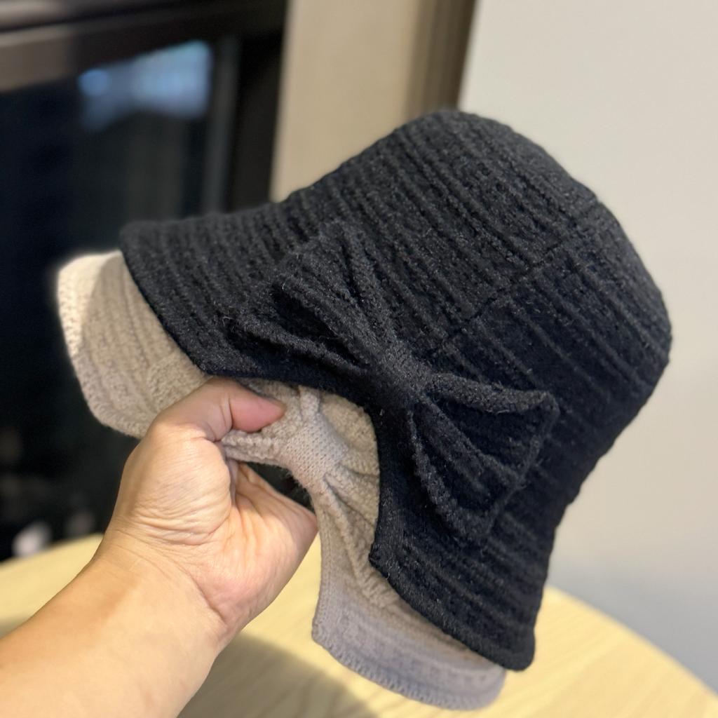 French Style Autumn and Winter Temperament Solid Color Knitted Fisherman Hat for Women Versatile Basin Hat Showing Face Small Face Covering Bucket Hat