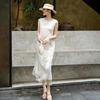 Lanseer Silk Embroidered Oblique Placket Midi Dress