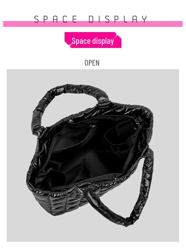 Women's Large Capacity Quilted Nylon Tote Bag for Autumn and Winter