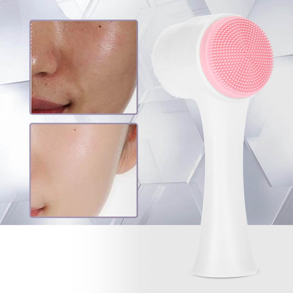 Mode 3D Dubbelsidig Borste Ansiktsrengöringsborste Exfolierande Fettborttagning Massageverktyg Rosa