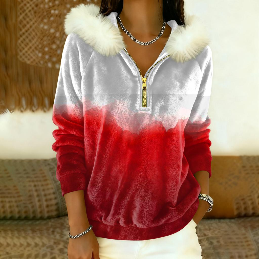 Women's Loose And Comfortable Casual Fashion Half-Zip Hooded Long Sleeve Conventional Printing Top