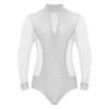 Mens Figure Skating Bodysuit Mock Neck Long Sleeve Sheer Mesh Patchwork Colorful Rhinestones Latin Dance Leotard