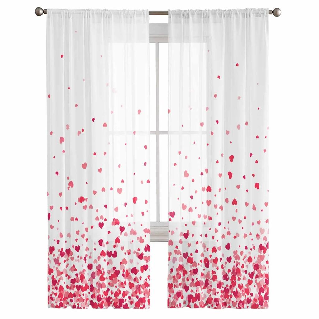 Valentinstag-Liebe, verstreut, fallende Liebe, Tüll-Vorhänge für Wohnzimmer, durchsichtiger Vorhang für Schlafzimmer, Küche, Jalousien, Vorhänge