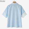 ZANZEA Women Casual Turn Down Collar Loose Short Sleeve Grid Print Blouse