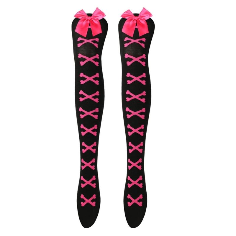 Women s Opaque Thigh Highs Socks with Bows Breathable Over Knee Stockings Sweet Knee Highs Socks for Daily Wear Cosplay