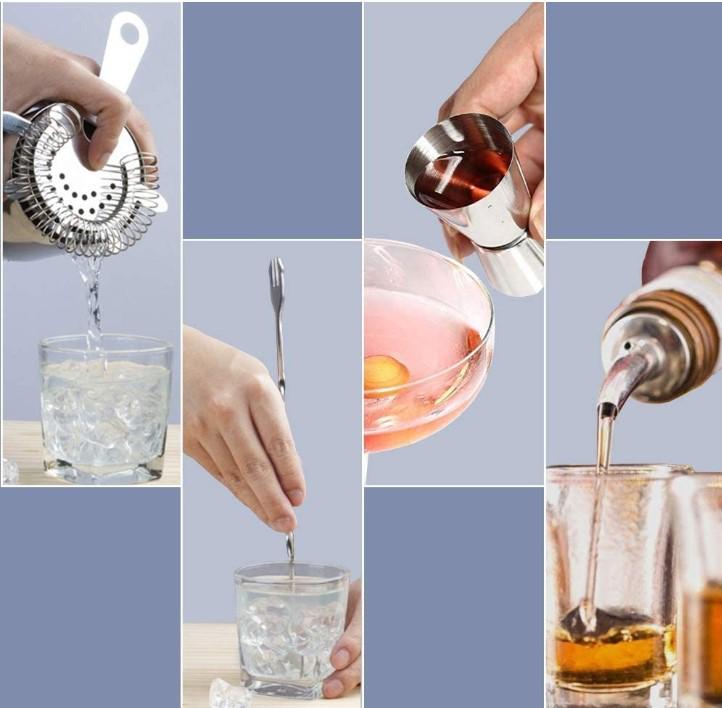 16-Piece Stainless Steel Cocktail Shaker & Bar Tool Set with Measuring Cups