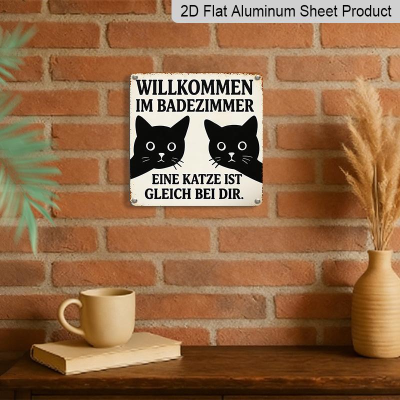 2D Flat, 1pc, Retro Metal Sign, Decorative Plaque And Ornament, Fun Cat Theme, Black Cat Silhouette Style, Decoration for Bathroom, Home, Café, And