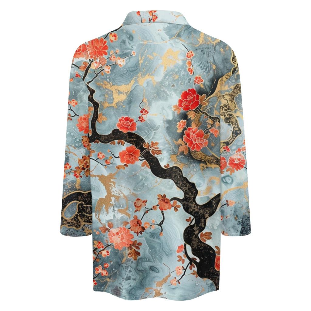Women's Summer Fashion Casual Print V-Neck Three Quarter Sleeve Shirt Top