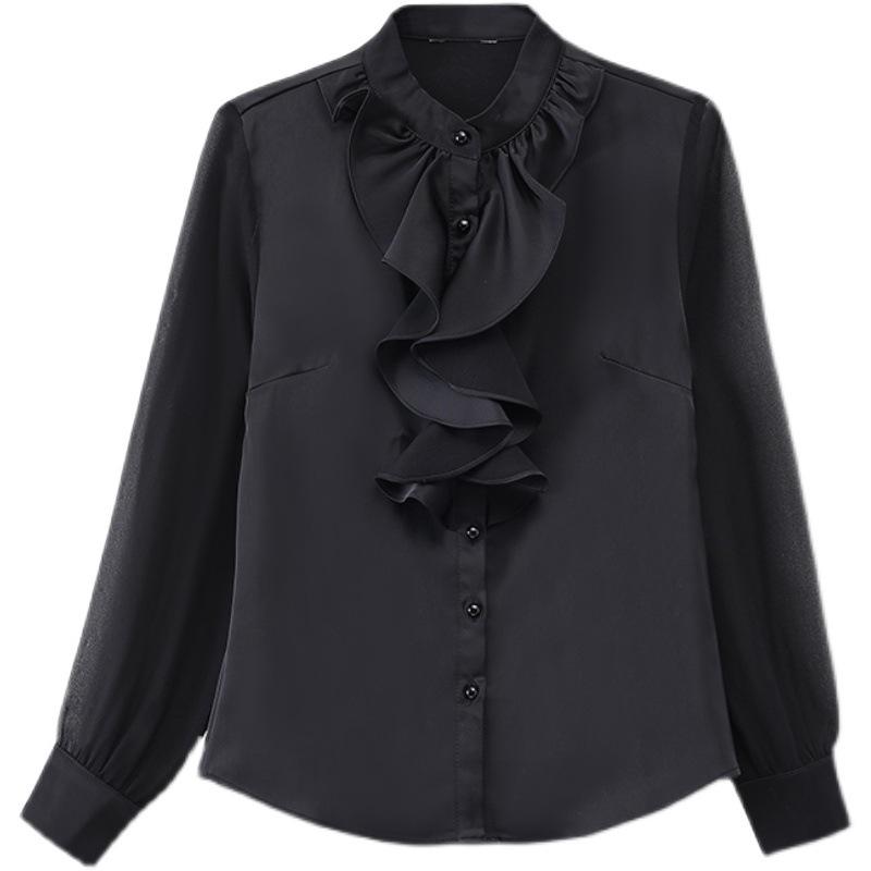 Women's Ruffled Chiffon Long Sleeve Shirt - Spring/Autumn Western Style Top