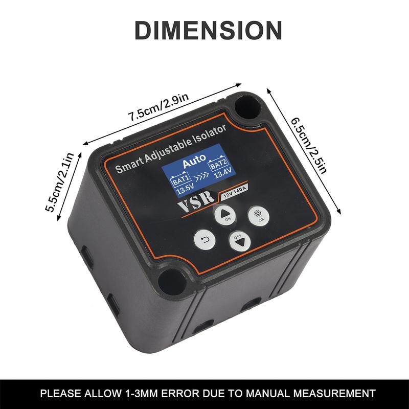 12V 140A Adjustable Dual Battery Isolator Split Charge Dual Battery Smart Isolator LCD Display Voltage Setting For Camper Car RV