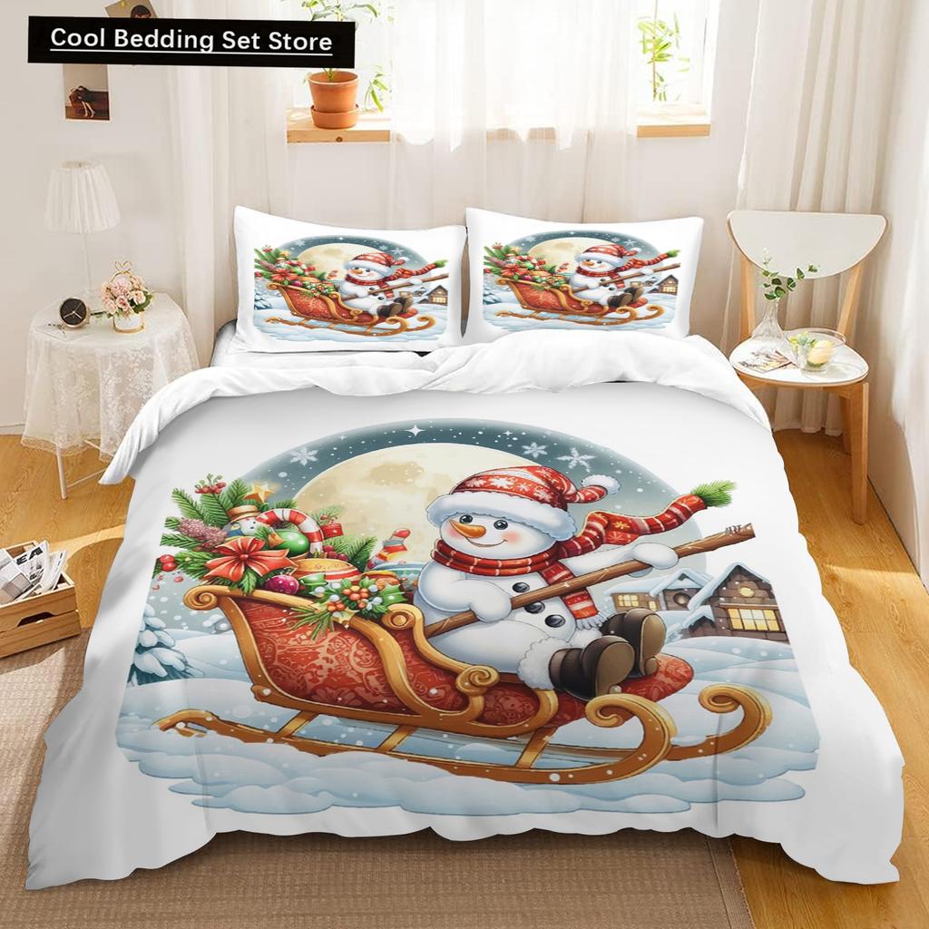Comforter Christmas Snowman Cartoon Kids Lightweight 3D Printing Bedding Set 2/3 Piece Bedding Set For Kids Adult Gift
