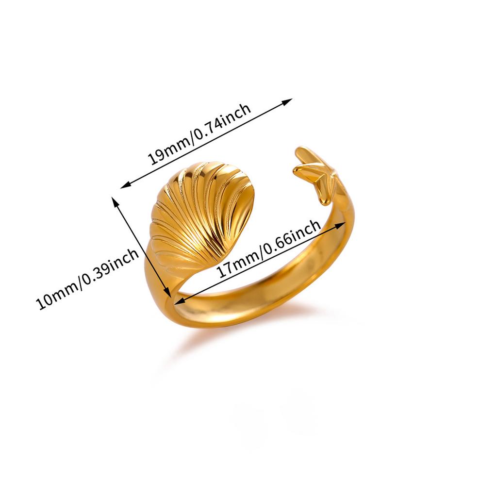 Summer Beach Style Gold Color Open Rings Stainless Steel Starfish Seashell Palm Tree Anillos Waterproof Ring Jewelry For Women