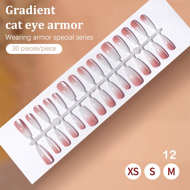 30Pcs Fake Nails French Style Gradient Cat Eyes Press On Full Cover Artificial Three Sizes Available False Nails Nail Enthusias