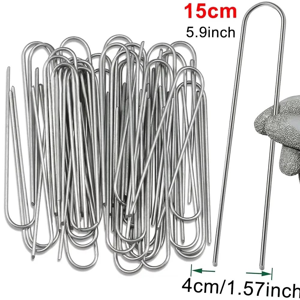 U-type Garden Staples Heavy-duty Fence Tubing Stakes Sod Pins Galvanized Landscape Spike for Holding Lawns Barrier Ground Nail