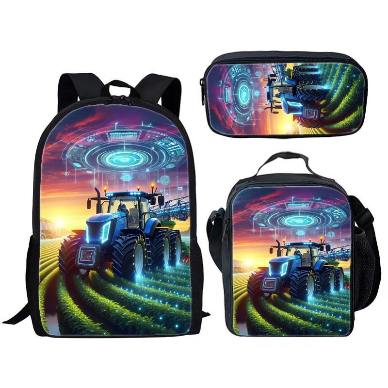 Klassieke Populaire Farming Simulator tractor 3D Print 3 stuks/Set leerling Schooltassen Laptop Dagrugzak Rugzak Lunchtas Etui