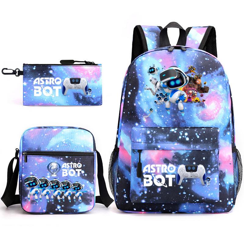Neuer Astro-Bot, kosmischer Roboter, dreiteiliges Set, Schultasche, Umhängetasche, Federmäppchen, Rucksack.