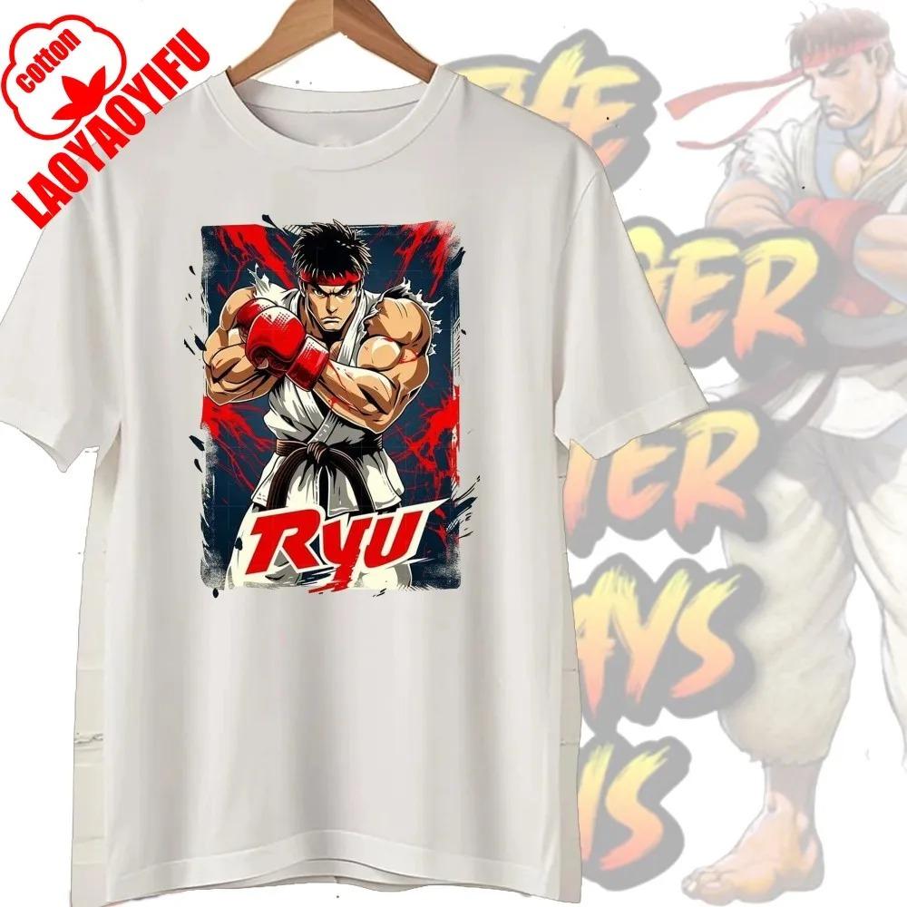 Street Fighter Chun-Li Ryu Bedruckte Y2K Neue Paar Baumwoll-T-Shirts Männer Frauen Streetwear Lässig Harajuku Retro Unisex T-Shirt Top