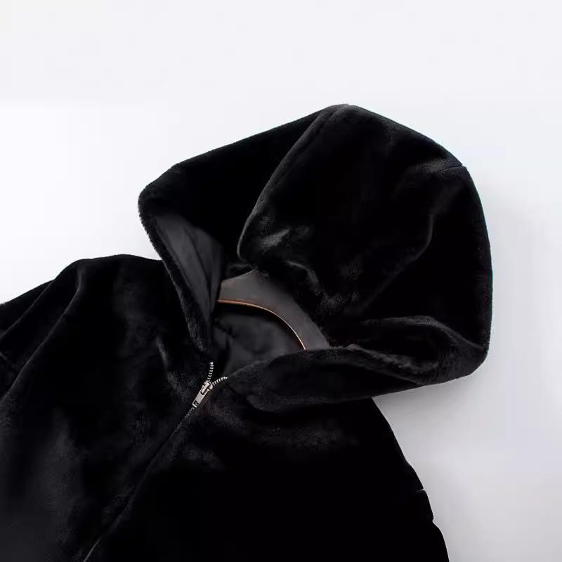 2025 European & American Street Style High-Waisted Textured Furry Hooded Women's Jacket