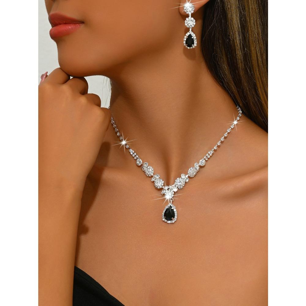 Wedding Jewelry Set Three-piece Set Bright Rhinestones Zircon Angel Teardrop Necklace Earrings Bracelet