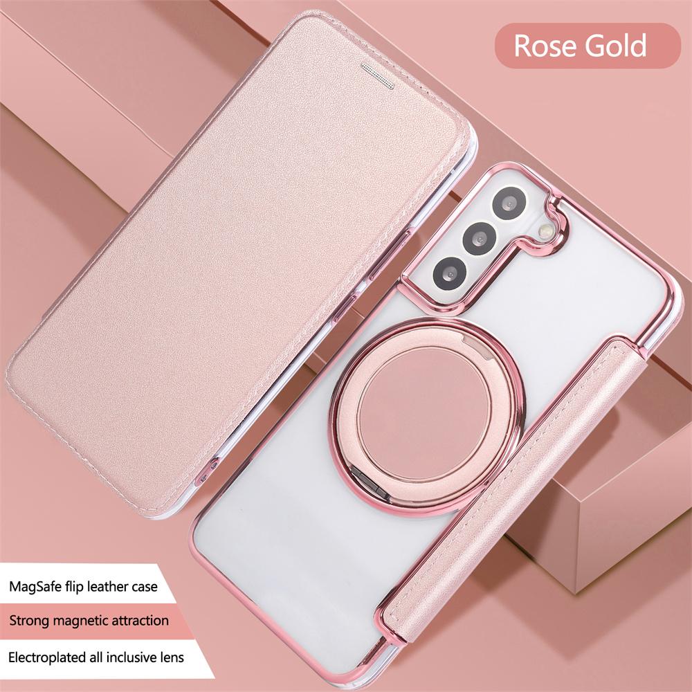 Rotating Stand Magnetic Phone Case for Samsung S26 S25 S24 S23 Ultra S22 Plus Leather Slot Card Wallet Magsafe Transparent Cover