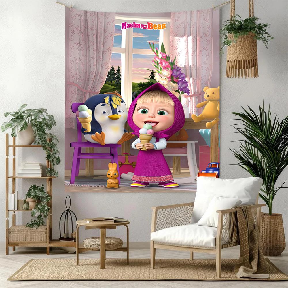 Masha Bear Wall Decor Tapestry Art For Pet Memorial Birthdaywedding Party Backdrop Family Gift