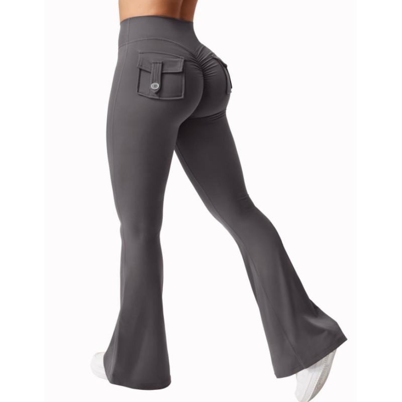Women's Yoga Workwear Wind Pocket Flared Pants Sports Quick Dry Tummy Tightening Simple Trousers