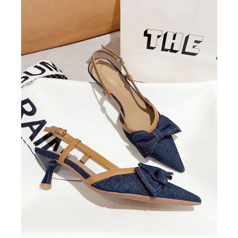 Fashion 2025 Summer High Heel Pointed Toe Women Sandals  Fashion Butterfly-knot Singbacks Shoes Elegant Stripper Party Sandalias