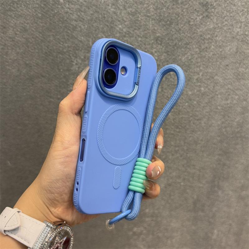 Luxury Kickstand Stand With lanyard Magsafe Phone Case For iPhone 11 12 13 14 15 16 Pro Max Plus Magnetic Soft Bumper Back Cover