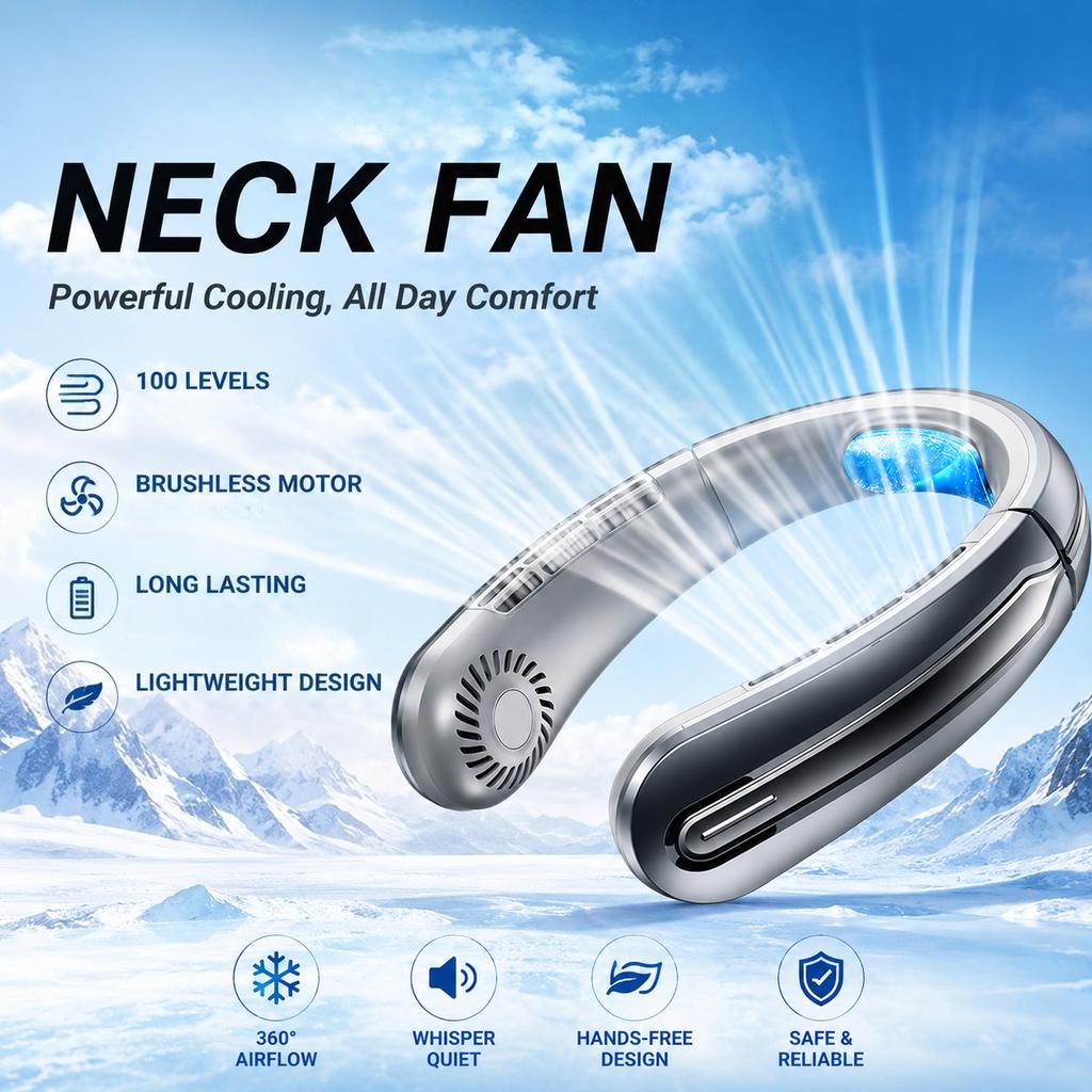 Neck Mounted Fan Mini Portable Silent Bladeless Fan with 100 Adjustable Speed Settings LED Digital Display Outdoor Neck Fan