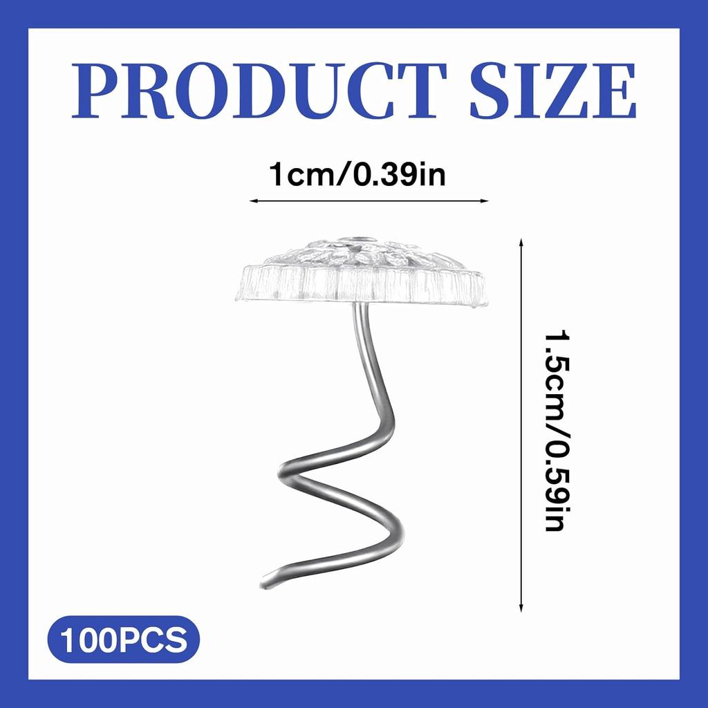 Bed Skirts P and Upholstery Tacks, 100PCS Transparent Plastic Head Screw Nail Clear Heads Twist Spiral Push P for Upholstery and Fixed Blankets Sofa