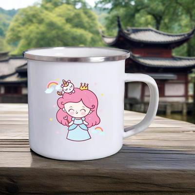 Cartoon Einhorn Aufdruck Kreativer Becher Wasser Saft Getränke Milchbecher Emaille Tassen Griff Trinkgeschirr Kindergeburtstag Kindertag Geschenk