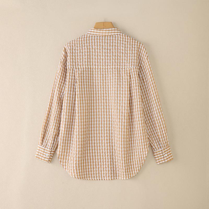 ZANZEA Women Casual Turn Down Collar Grid Print Loose Long Sleeve Blouse