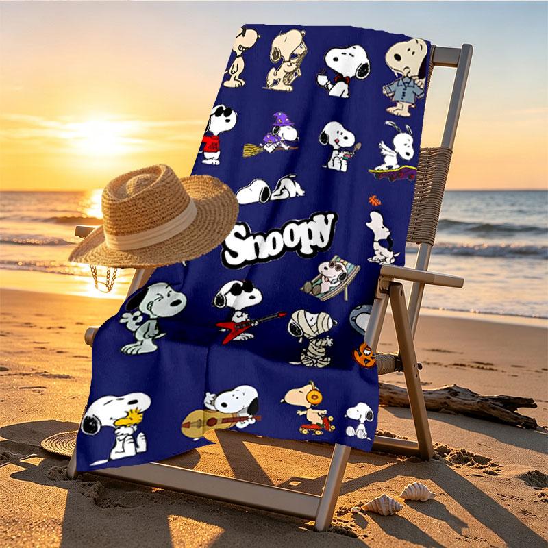 Snoopy Print Beach Towel Design, Soft, Lightweight. for Home Bathroom, Spa, Pool, Yoga, Surfing, Camping, Gift for Family, Friend